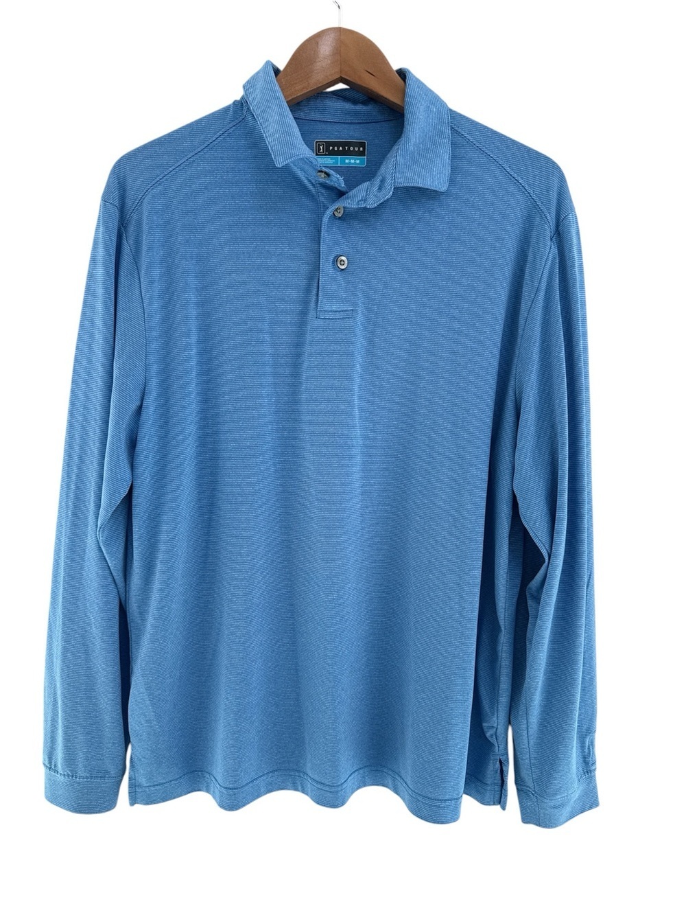 PGA TOUR Light Blue Striped Men’s Golf Polo Long Sleeves